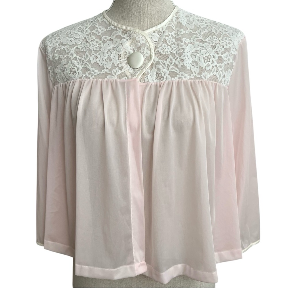 Vintage 60's Vanity Fair Lace and Pink Ethereal Bed Jacket Size Medium